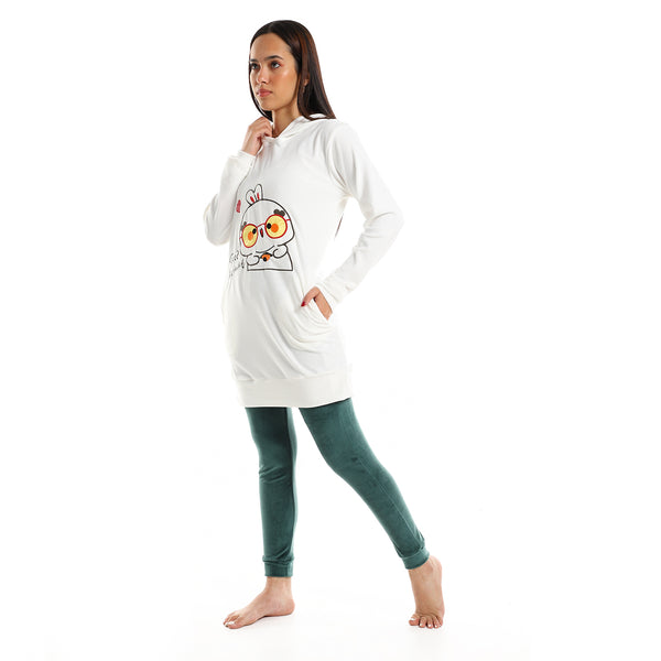 Stitched "Good Morning" Pajama - White, Green, Red & Yellow