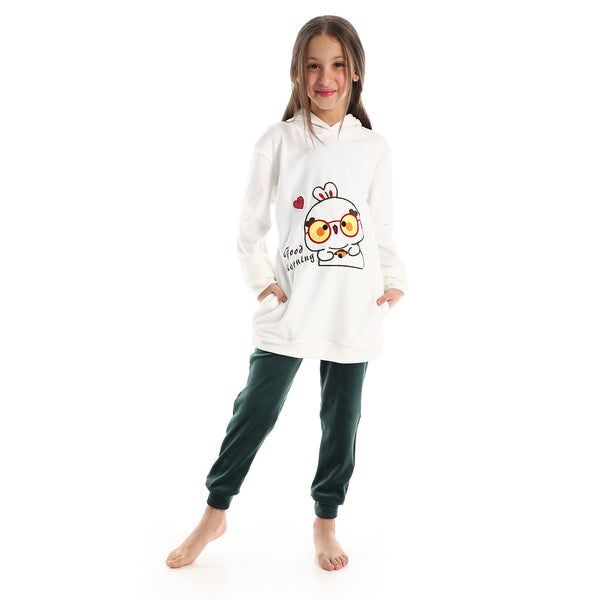 Slip On Stitched Red & Black Little Chick Over White & Green Pajama