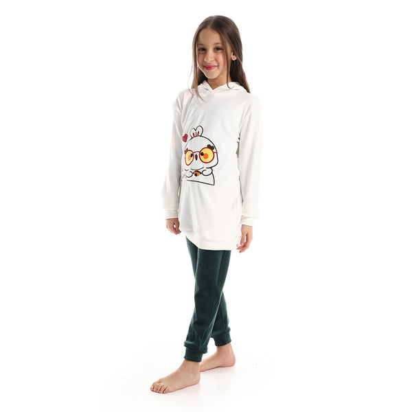 Slip On Stitched Red & Black Little Chick Over White & Green Pajama