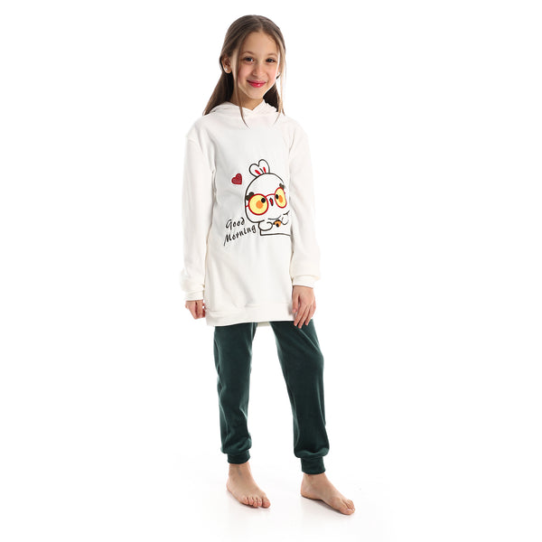 Slip On Stitched Red & Black Little Chick Over White & Green Pajama