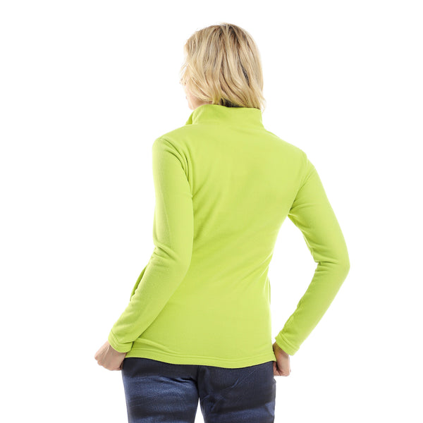Zipped Band Neck Sweatshirt With Side Pockets - Lime