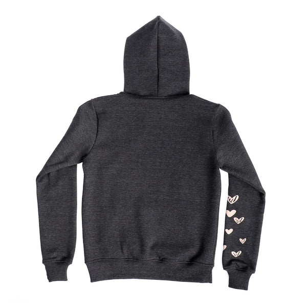 Girls Hooded Sweatshirt With Prints On Sleeves - Heather Grey & White