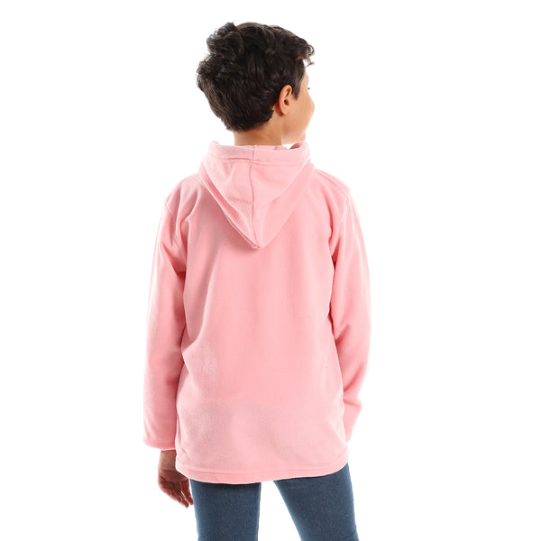Pink Soft Fleece Hips Length Hooded Sweatshirt