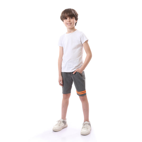 Boys Slip On Heather  Shorts with Double Lines - Dark Grey