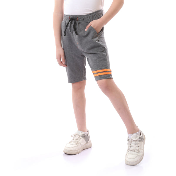 Boys Slip On Heather  Shorts with Double Lines - Dark Grey