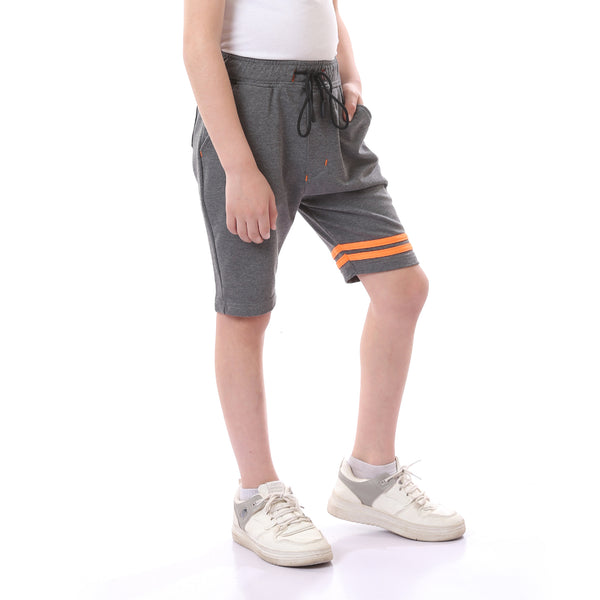 Boys Slip On Heather  Shorts with Double Lines - Dark Grey