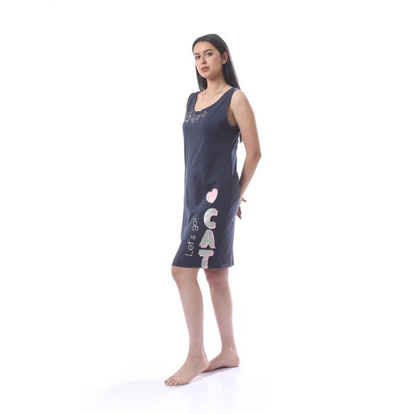 Cat_Printed_Round_Neck_Sleep_Shirt_-_Navy_Blue,_Pink_&_Grey