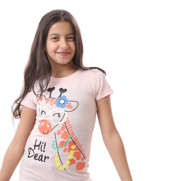 Girls Printed Giraffe Short Sleeves T-Shirt - Heather Rose