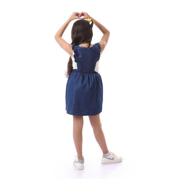 Girls Solid  Summer Denim Short Dress - Navy Blue