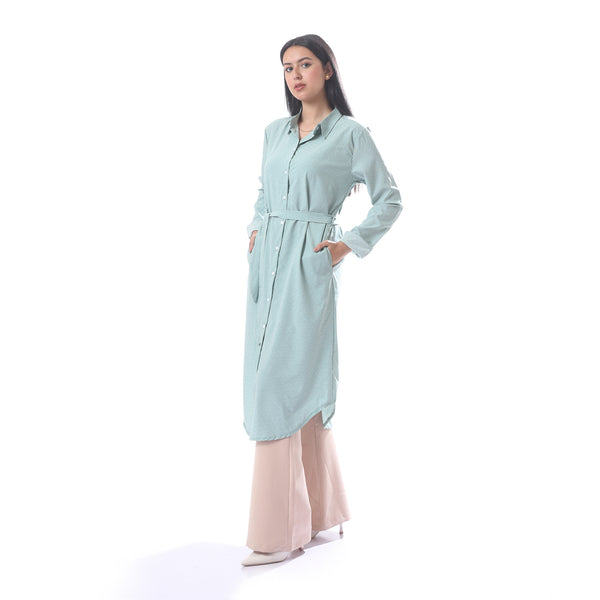 Dotted_Print_Button_Down_Casual_Shirt_Dress_With_Belt_-_Mint_Green