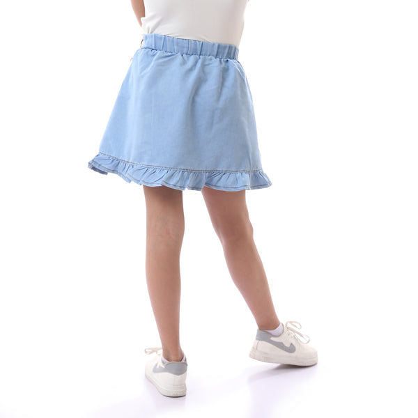 Girls Slip On Casual Denim Skirt - Light Blue