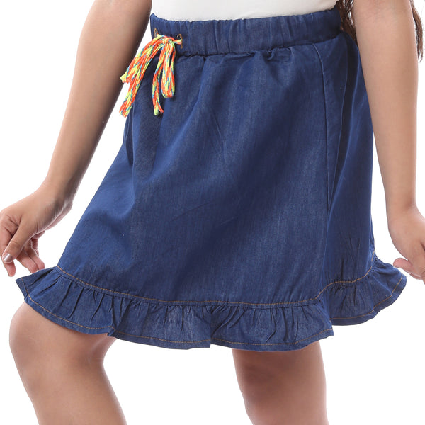 Girls Elastic Waist with Drawstring Short Skirt - Navy Blue
