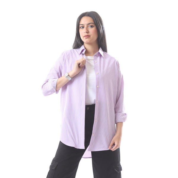 High_Low_Essential_Button_Down_Long_Sleeves_Shirt_-_Lilac_&_White
