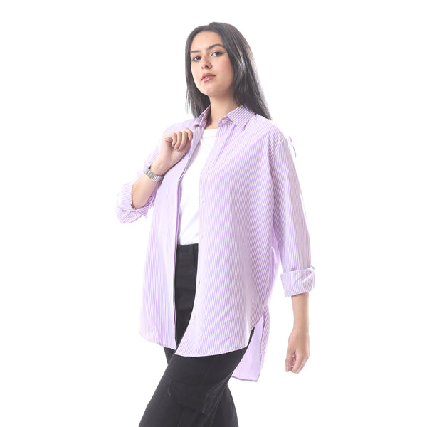 High_Low_Essential_Button_Down_Long_Sleeves_Shirt_-_Lilac_&_White