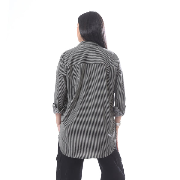 High_Low_Casual_Button_Down_Long_Sleeves_Shirt_-_Black_&_White