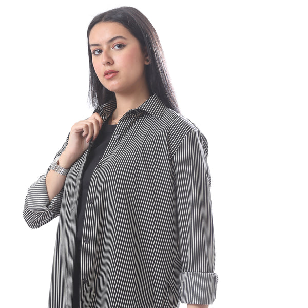 High_Low_Casual_Button_Down_Long_Sleeves_Shirt_-_Black_&_White