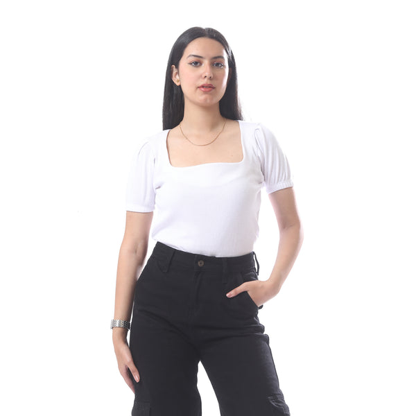 Square_Neck_Casual_Ribbed_Top_With_Short_Sleeves_-_White