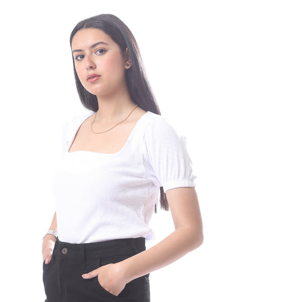 Square_Neck_Casual_Ribbed_Top_With_Short_Sleeves_-_White