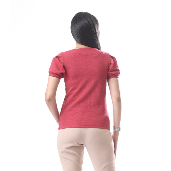 Must_Have_Short_Sleeves_Ribbed_Top_With_Square_Neckline_-_Red