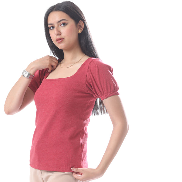Must_Have_Short_Sleeves_Ribbed_Top_With_Square_Neckline_-_Red