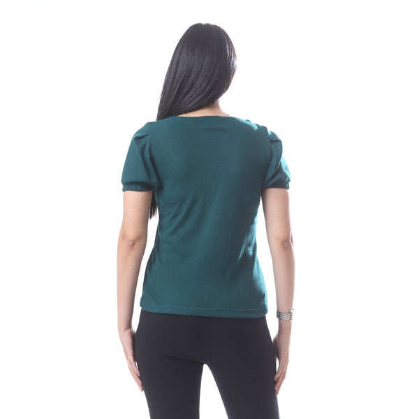 Short_Sleeves_Must_Have_Ribbed_Top_With_Square_Neckline_-_Dark_Green