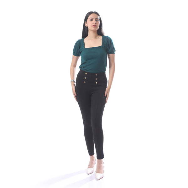 Short_Sleeves_Must_Have_Ribbed_Top_With_Square_Neckline_-_Dark_Green