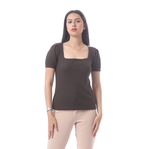elegant_short_sleeves_ribbed_top_with_square_neckline_-_brown