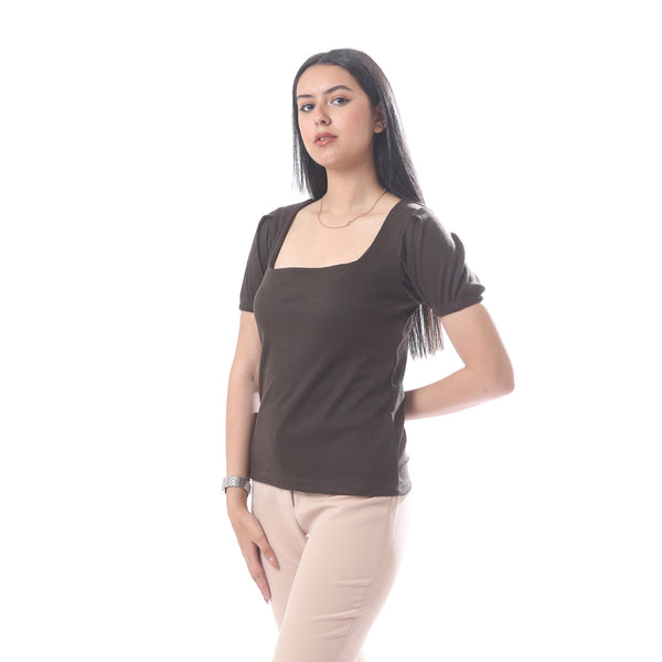 elegant_short_sleeves_ribbed_top_with_square_neckline_-_brown