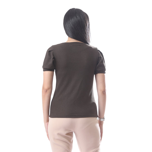 Elegant_Short_Sleeves_Ribbed_Top_With_Square_Neckline_-_Brown