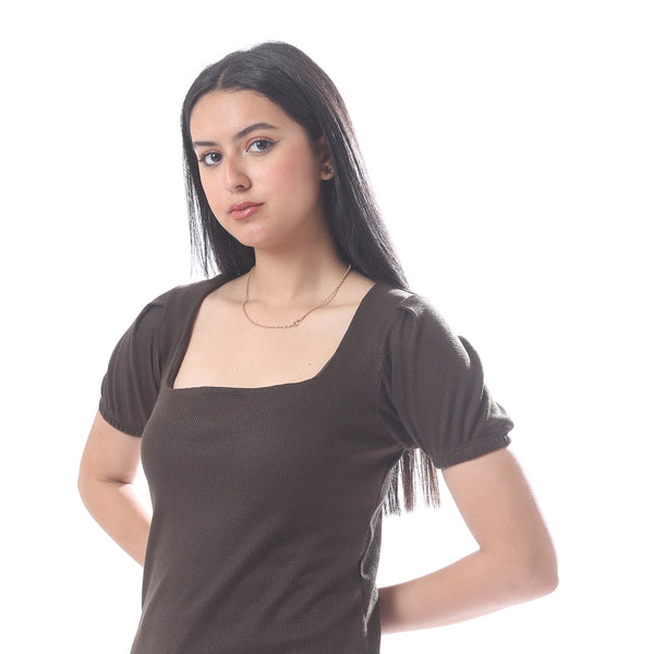 Elegant_Short_Sleeves_Ribbed_Top_With_Square_Neckline_-_Brown