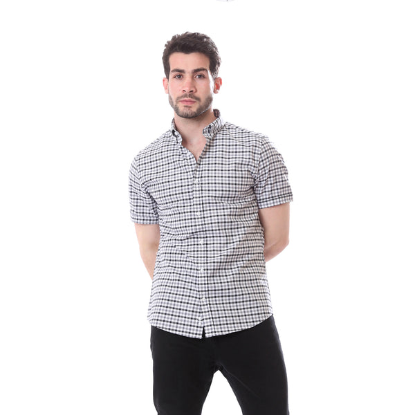 Casual_Plaids_Short_Sleeves_Buttoned_Dark_Grey_&_Black_Shirt