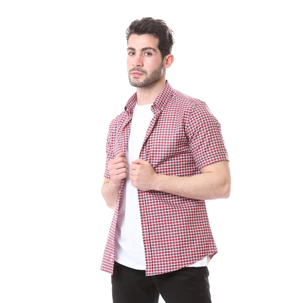 plaids_short_sleeves_summer_shirt_-_red_-_navy_blue