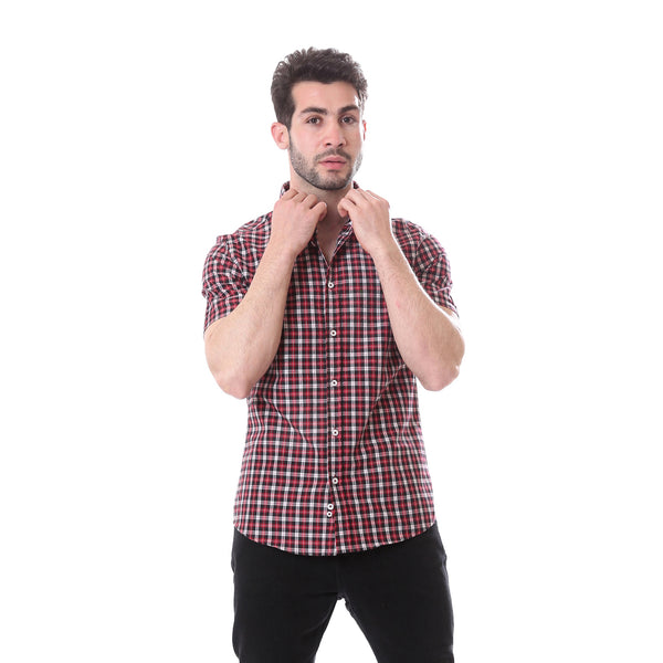 plaids_short_sleeves_summer_shirt_-_dark_red-_black_-_white