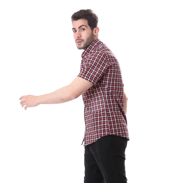 plaids_short_sleeves_summer_shirt_-_dark_red-_black_-_white