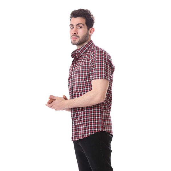 plaids_short_sleeves_summer_shirt_-_dark_red-_black_-_white