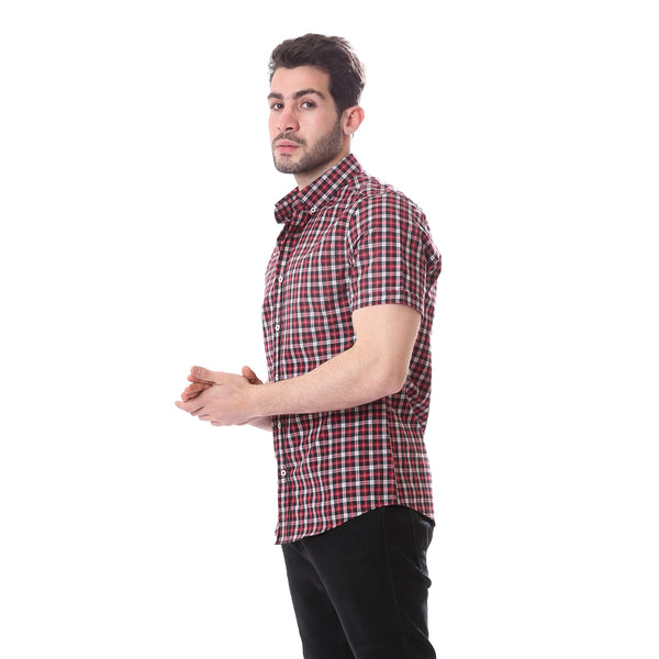 Plaids_Short_Sleeves_Summer_Shirt_-_Dark_Red,_Black_&_White