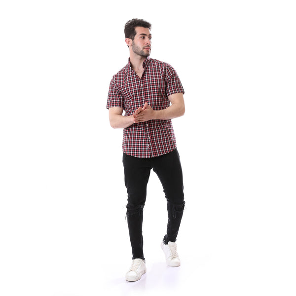 Plaids_Short_Sleeves_Summer_Shirt_-_Dark_Red,_Black_&_White