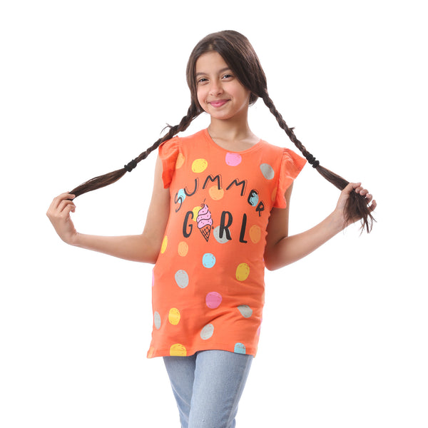 Girls T-Shirt with "Summer Girl" Printed Pattern - Orange