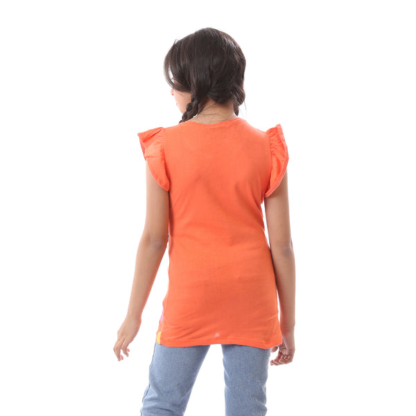 Girls T-Shirt with "Summer Girl" Printed Pattern - Orange