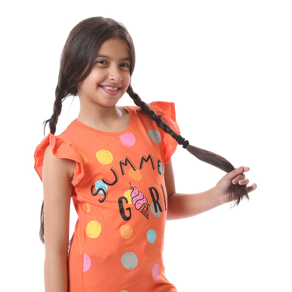 Girls T-Shirt with "Summer Girl" Printed Pattern - Orange