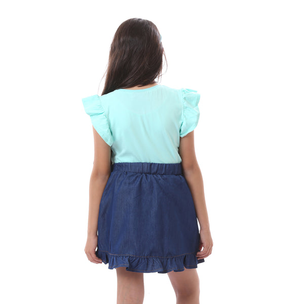Girls Short Sleeves T-Shirt with Polka Dots Pattern - Blue
