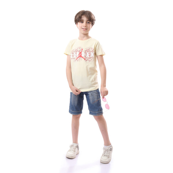 Boys Cotton  Round Neck T-Shirt - Off-White