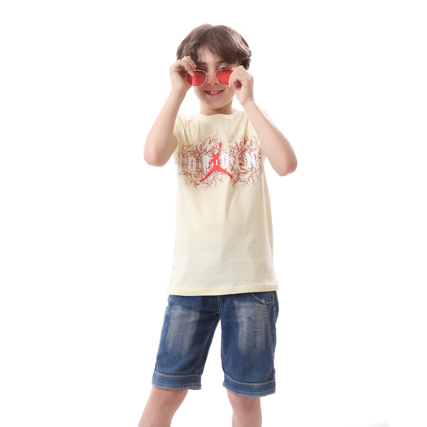 Boys Cotton  Round Neck T-Shirt - Off-White