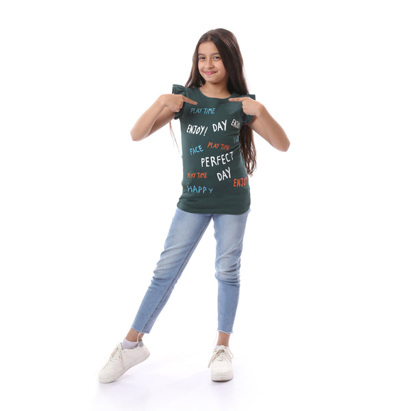 Girls Sleeveless Comfy Cotton T-Shirt - Olive