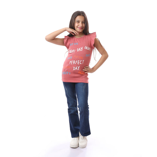 Girls Sleeveless Printed T-Shirt - Heather Red