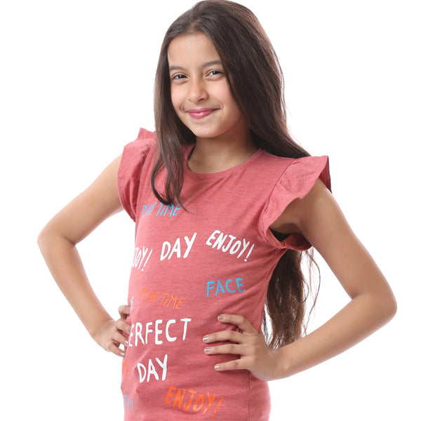 Girls Sleeveless Printed T-Shirt - Heather Red