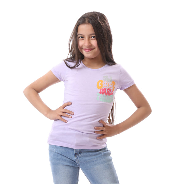 Girls Front & Back Print Cotton T-Shirt - Lavender