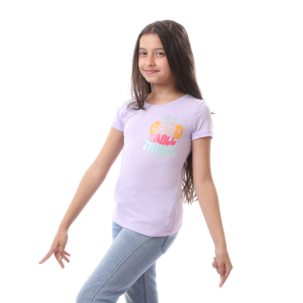 Girls Front & Back Print Cotton T-Shirt - Lavender
