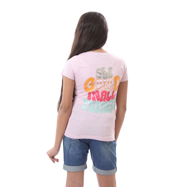 Girls Colorful Print Short Sleeves T-Shirt - Rose