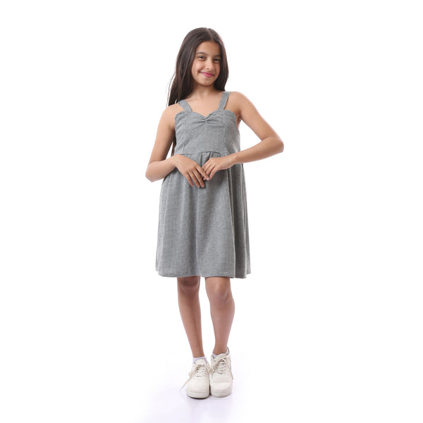 Girls Slip On Patterned Summer Dress - Grey & Black